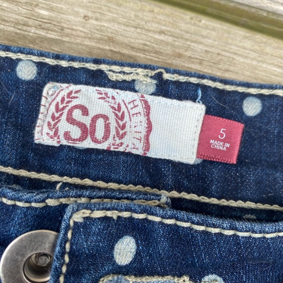 Dark Blue Denim White Polka Dot SO Juniors Jean Shorts - Picture 5 of 5